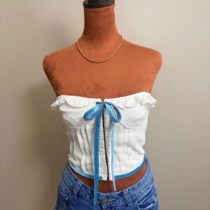 White Strapless Top with Blue Accents